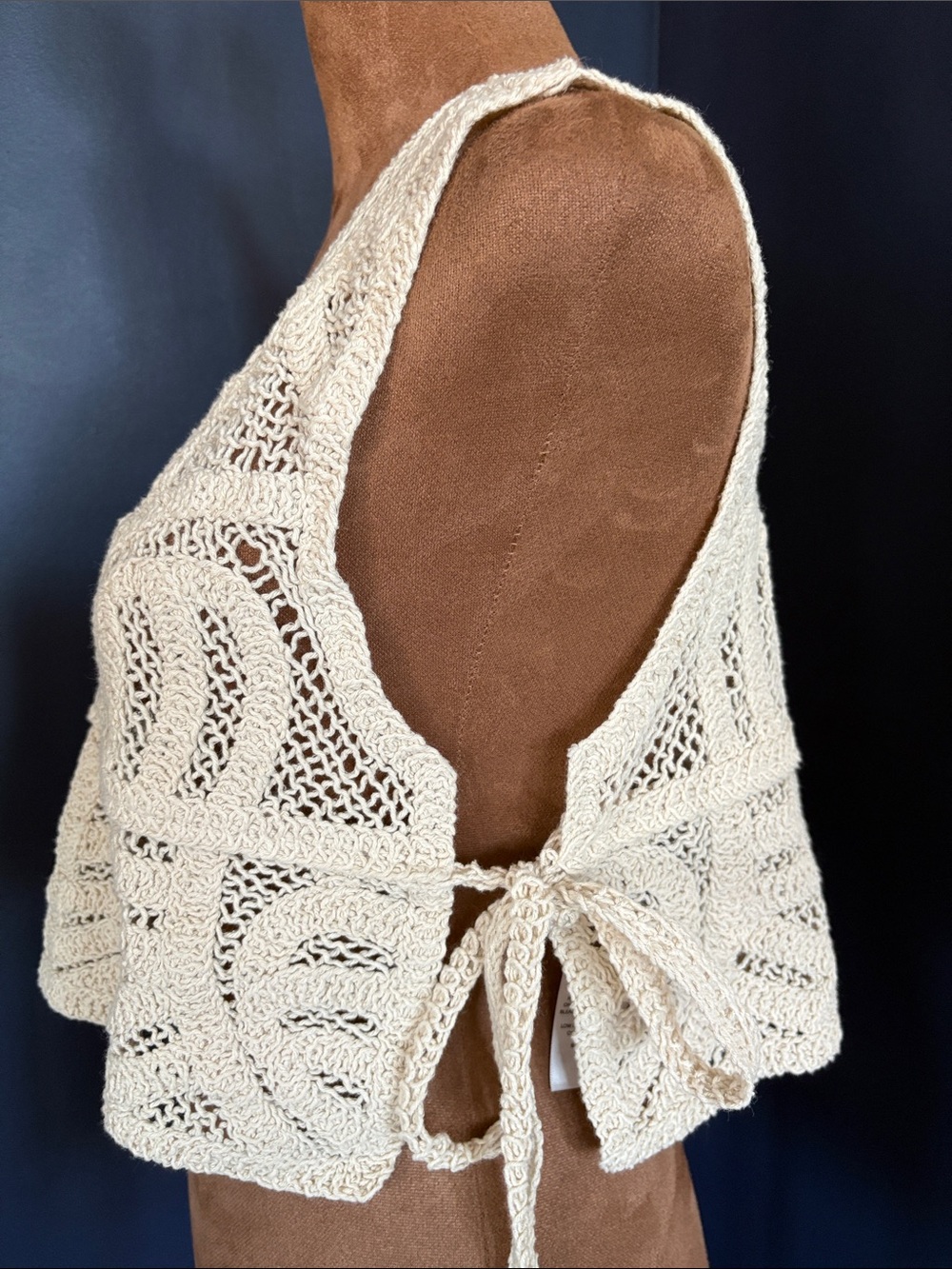 House of Harlow 1960 NWT Cream Crochet Tie-Side Boho Crop Top OS